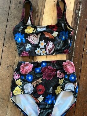 Floral High-Waist Bikini Set - Black Multi